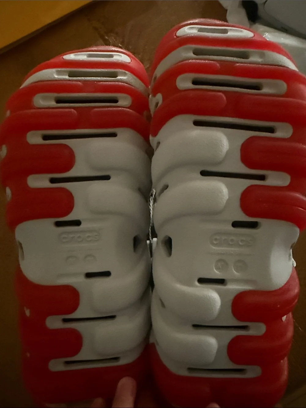 Lightweight Grey and Red Crocs